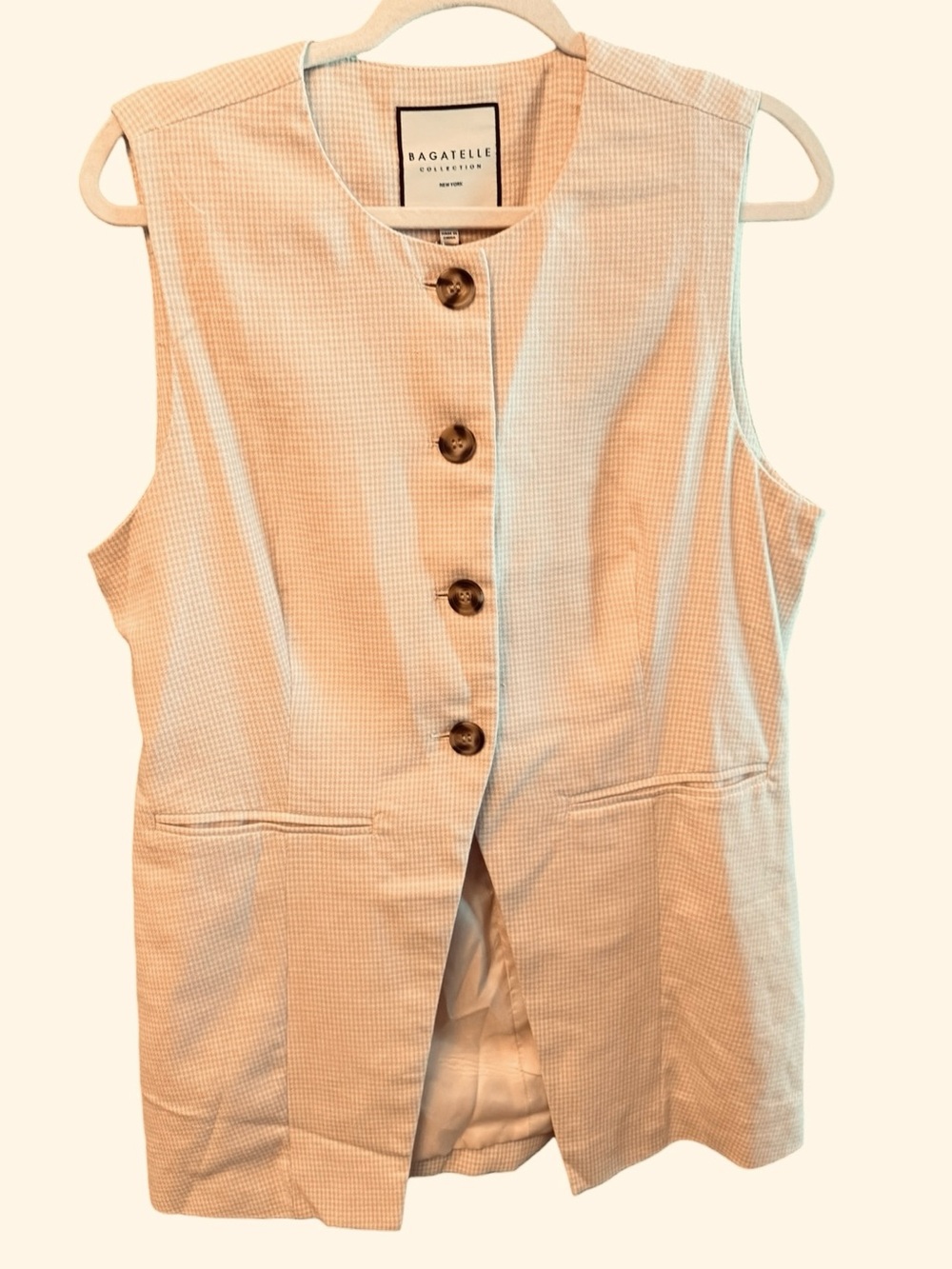 Bagatelle Gingham Wheat Longline Linen Blend Vest Size Lg - Picture 4 of 11